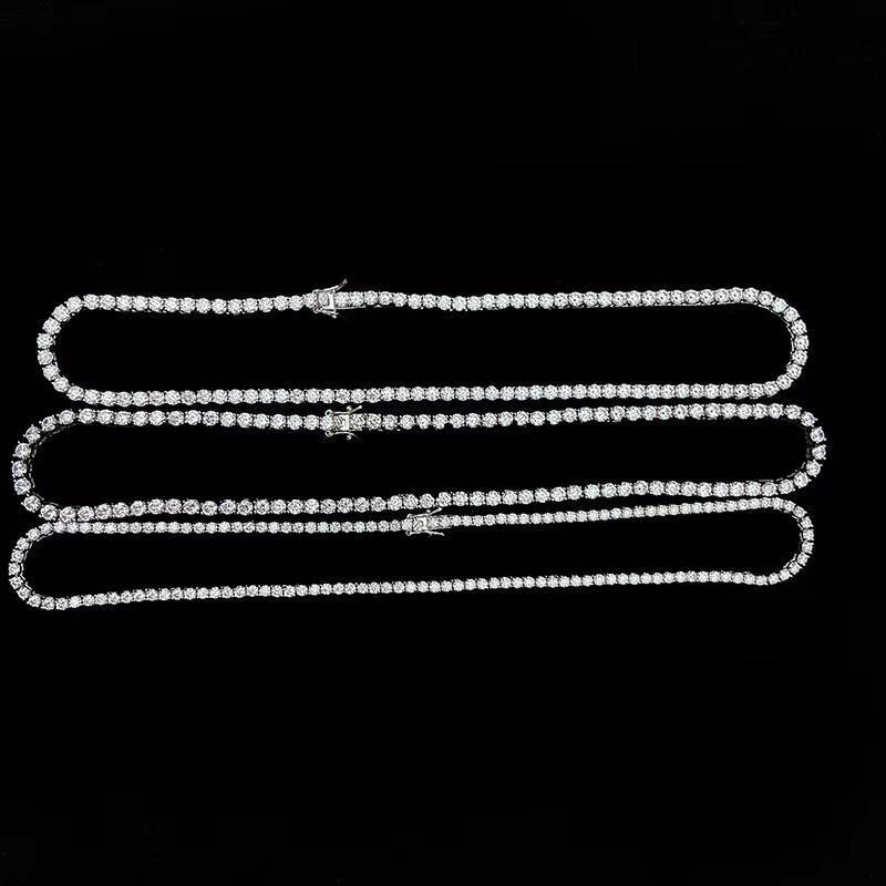 Hip Hop 5mm Tennis Bracelet S925 Sterling Silver Zirconia Necklace 2mm 3mm 4mm Sparkling Cz Tennis Chain