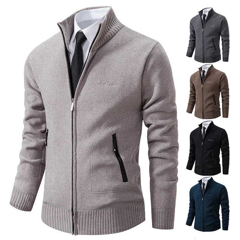 2023 Knitwear Spring and Autumn Mens Stand-up Collar Thick Warm Cardigan Sweater Winter Loose Casual Coat XJ250805
