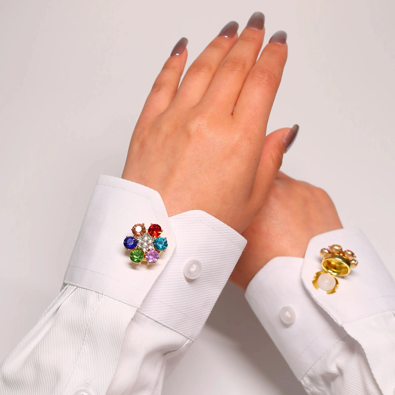 2PCS Cufflinks Shirt Button Covers Women Men Buttons Blind Rhinestone Flower Cuff link Sleeve Button Clothing Accessorie 250804