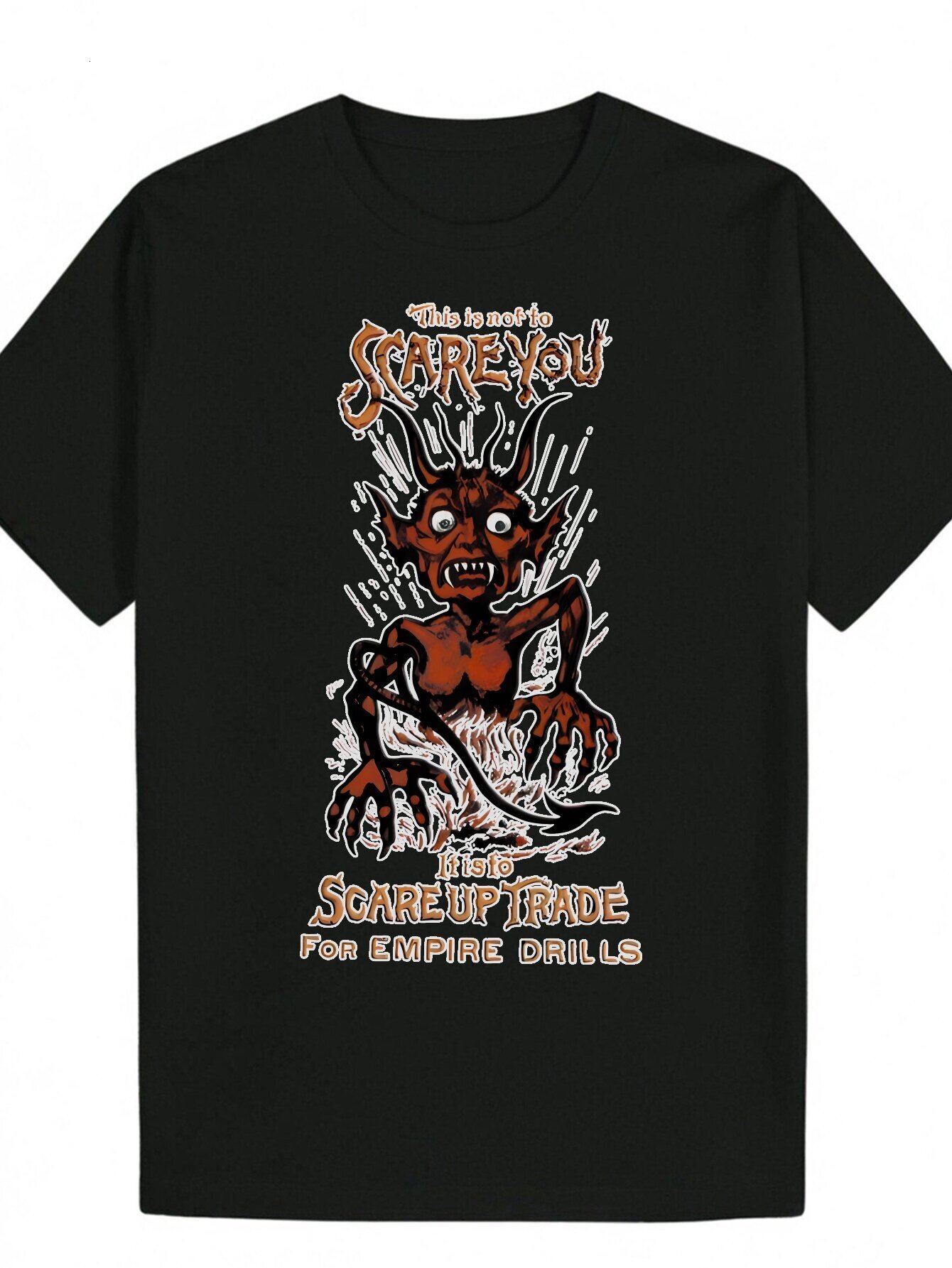 Men's Summer Casual T-Shirt - Black Polyester Fiber with 'SCARE YOU' Pattern, Round Neck, Machine Washable, Monster Design b9965
