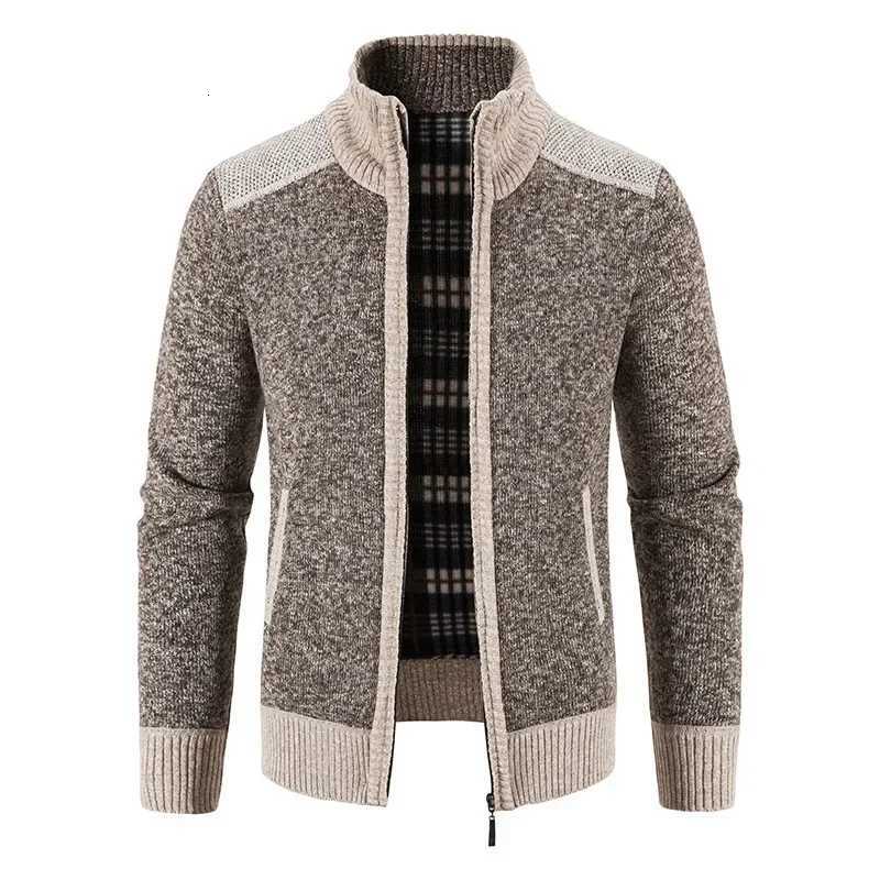 Thickened Autumn Winter Mens Knitted Sweater Cardigan Stand Collar Patchwork Korean Style Casual Winter Outerwear Coat XJ250805