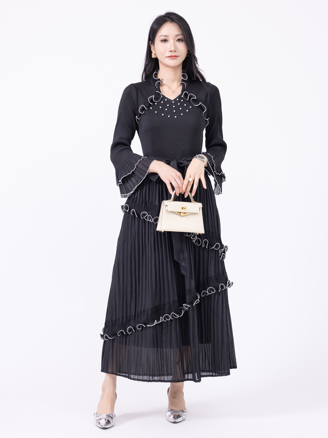 Ladies' dress Chiffon Maxi Gown with Gathered Skirt for Formal Events H250328