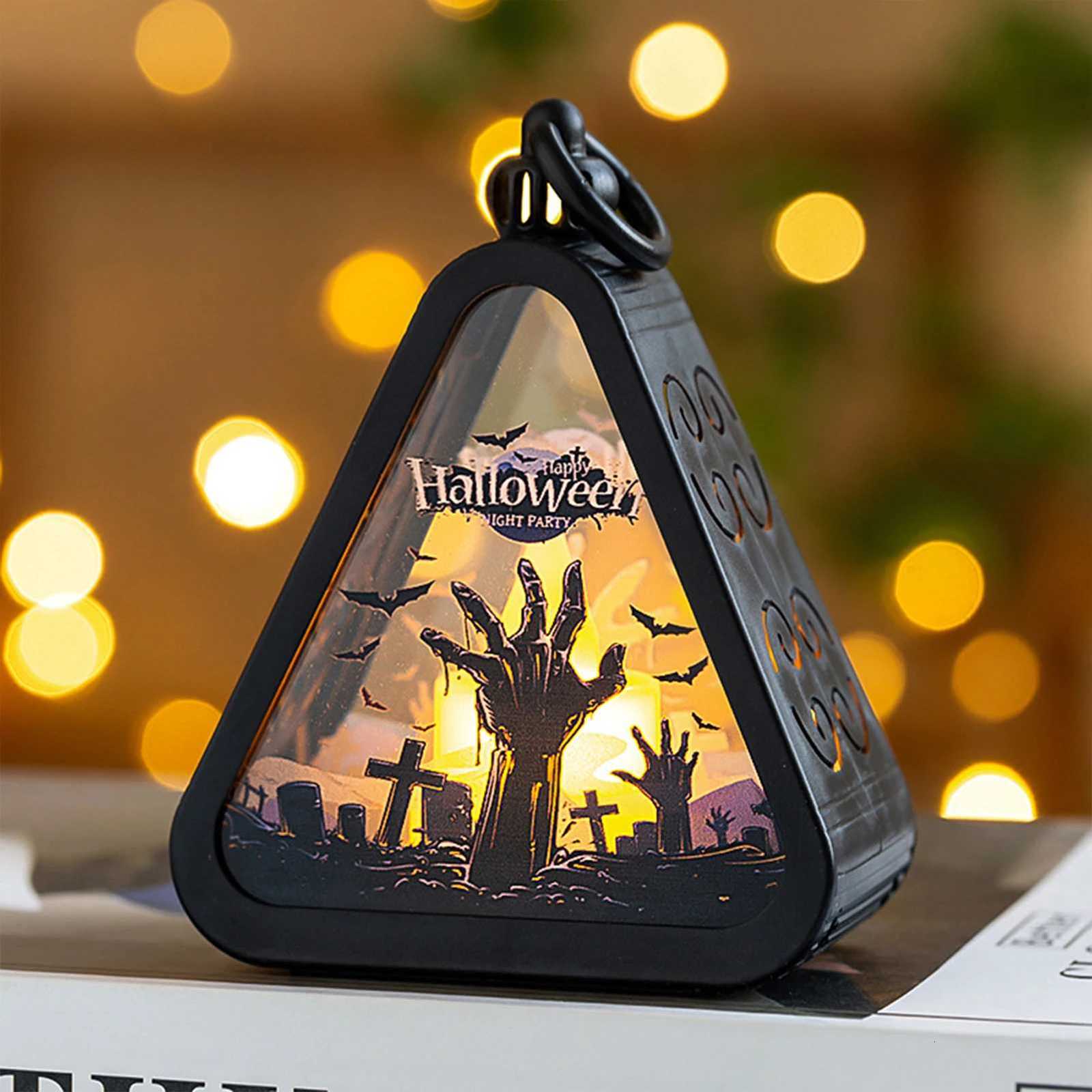 Mini Halloween Pumpkin Triangle Lanterns Table Party Favors Ornaments LED Light Display for Home Party Porch Garden Decor XJ250804