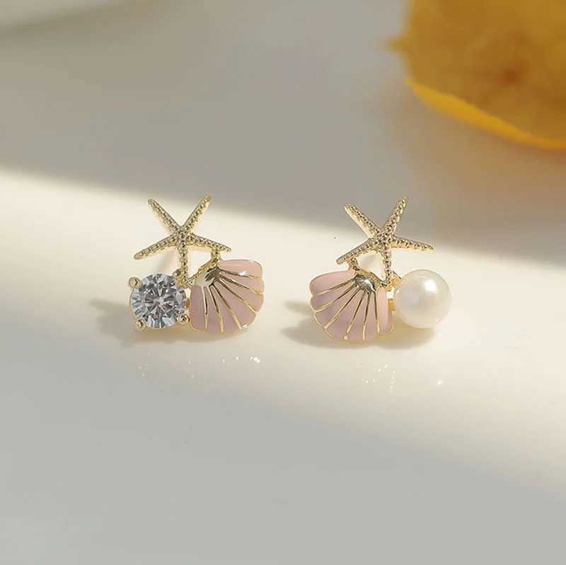 Fashion Asymmetric Ocean Style Earrings Stud For Women Starfish Shell Earring Ear Ring Imitation Pearl Zircon Jewelry Gift Y250804