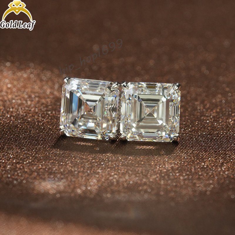 Goldleaf 10K Gold HPHT CVD Lab Grown Diamond Earring 5CT Asscher Lab Diamond Jewelry Earrings Women Men Push Screw Stud Earrings