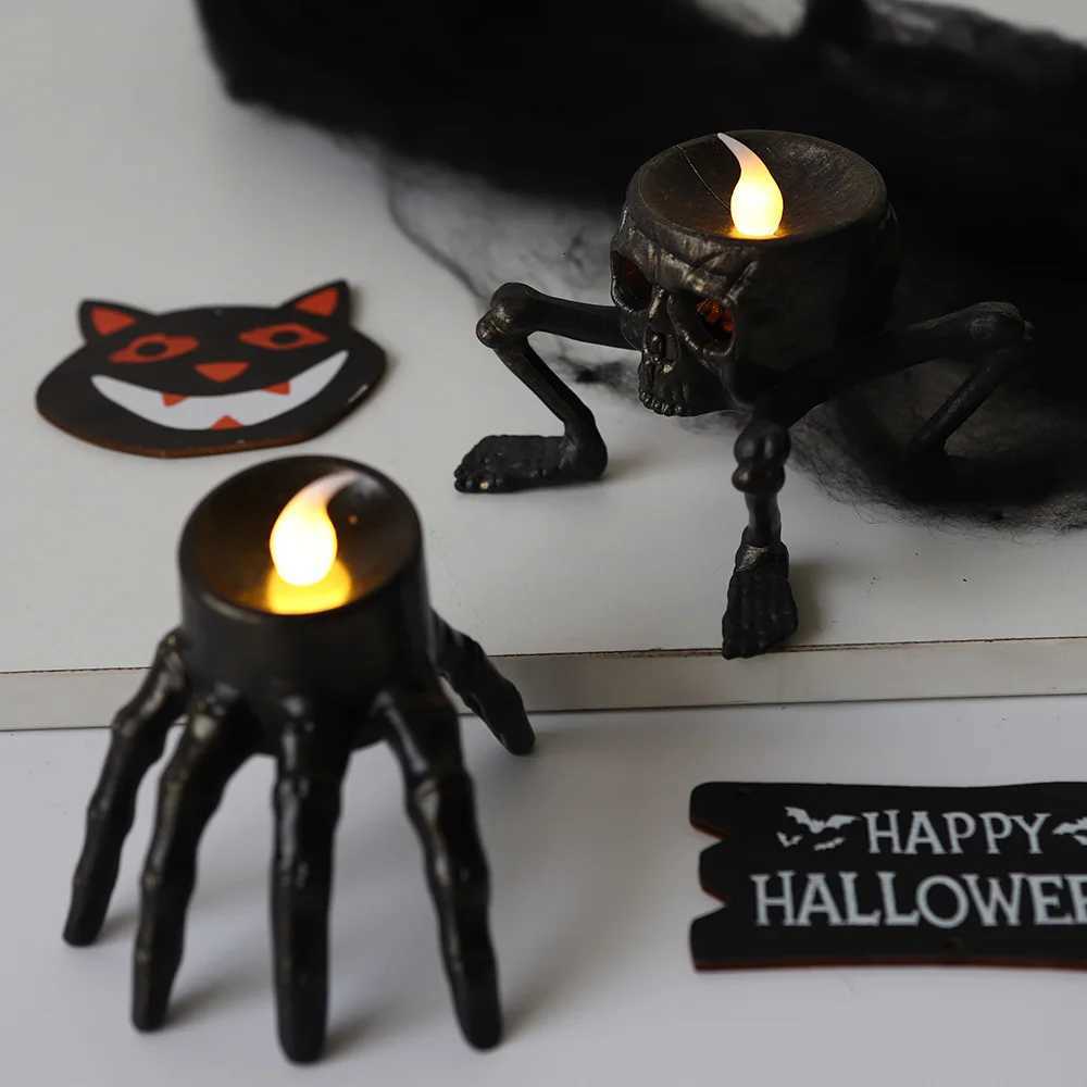 Halloween Tea Light Candles Skeleton Hand Flameless LED Candles 8.5cm/3.3inch Flameless Tea Lights Candle Lamp For Halloween XJ250804