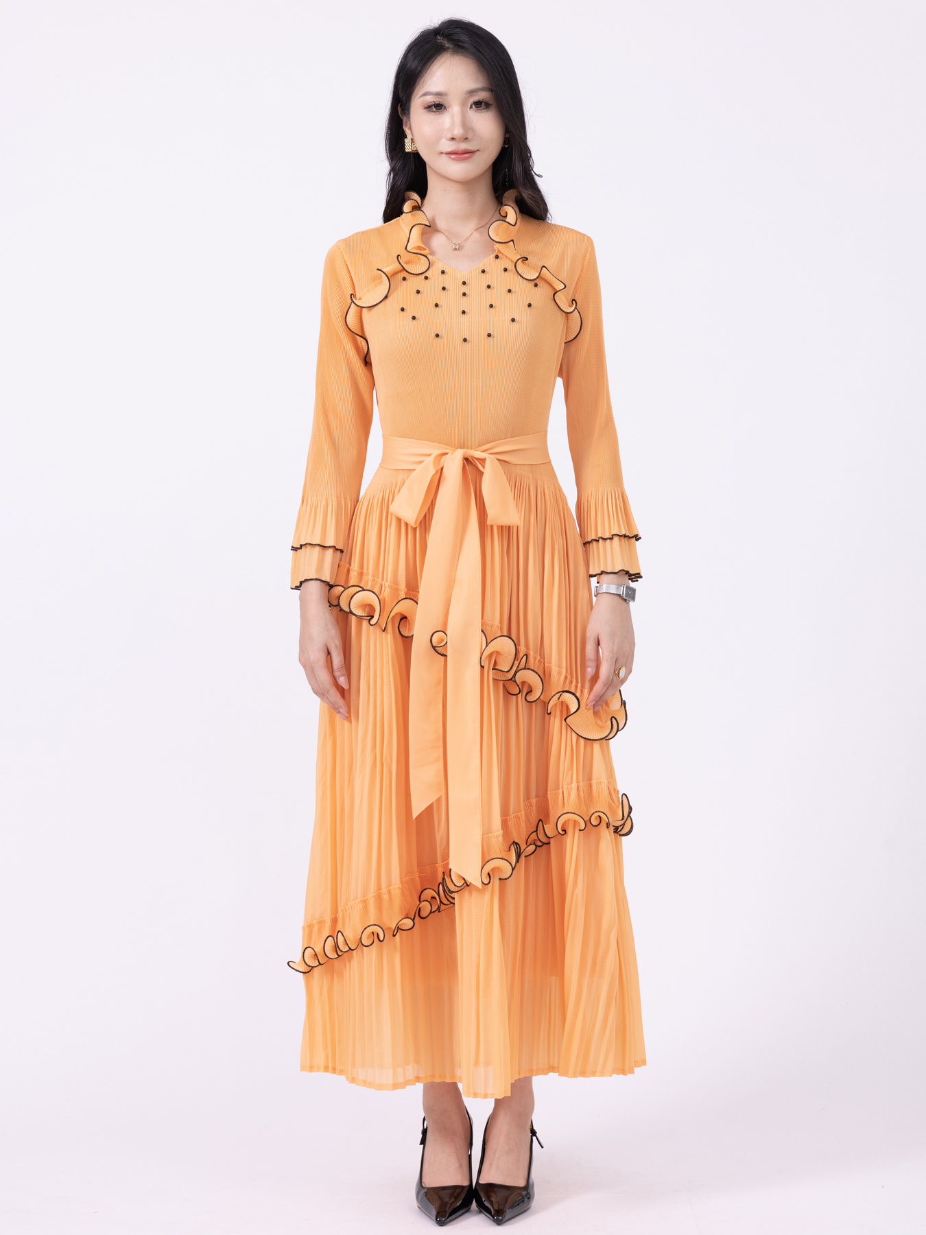 Ladies' dress Chiffon Maxi Gown with Gathered Skirt for Formal Events H250328