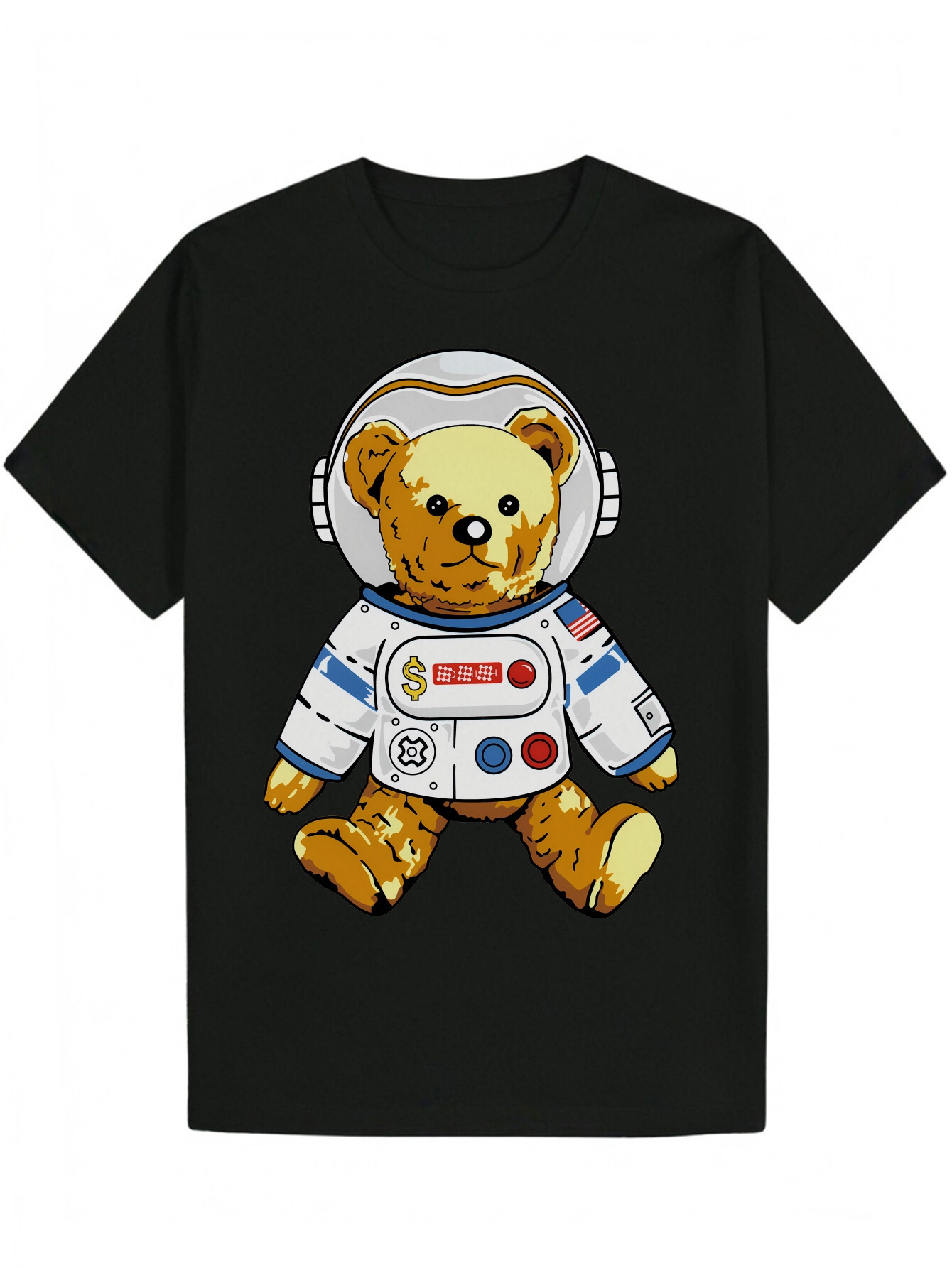 Men's Summer Casual Round Neck Polyester T-Shirt with Astronaut Teddy Bear Design 623fd