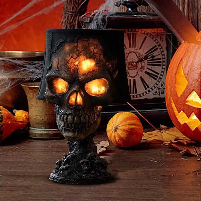 Gothic Table Lamp Halloween Skull Statue Desk Lamp Skeleton Halloween Decorations Ambient Lighting Night Light Desktop XJ250804