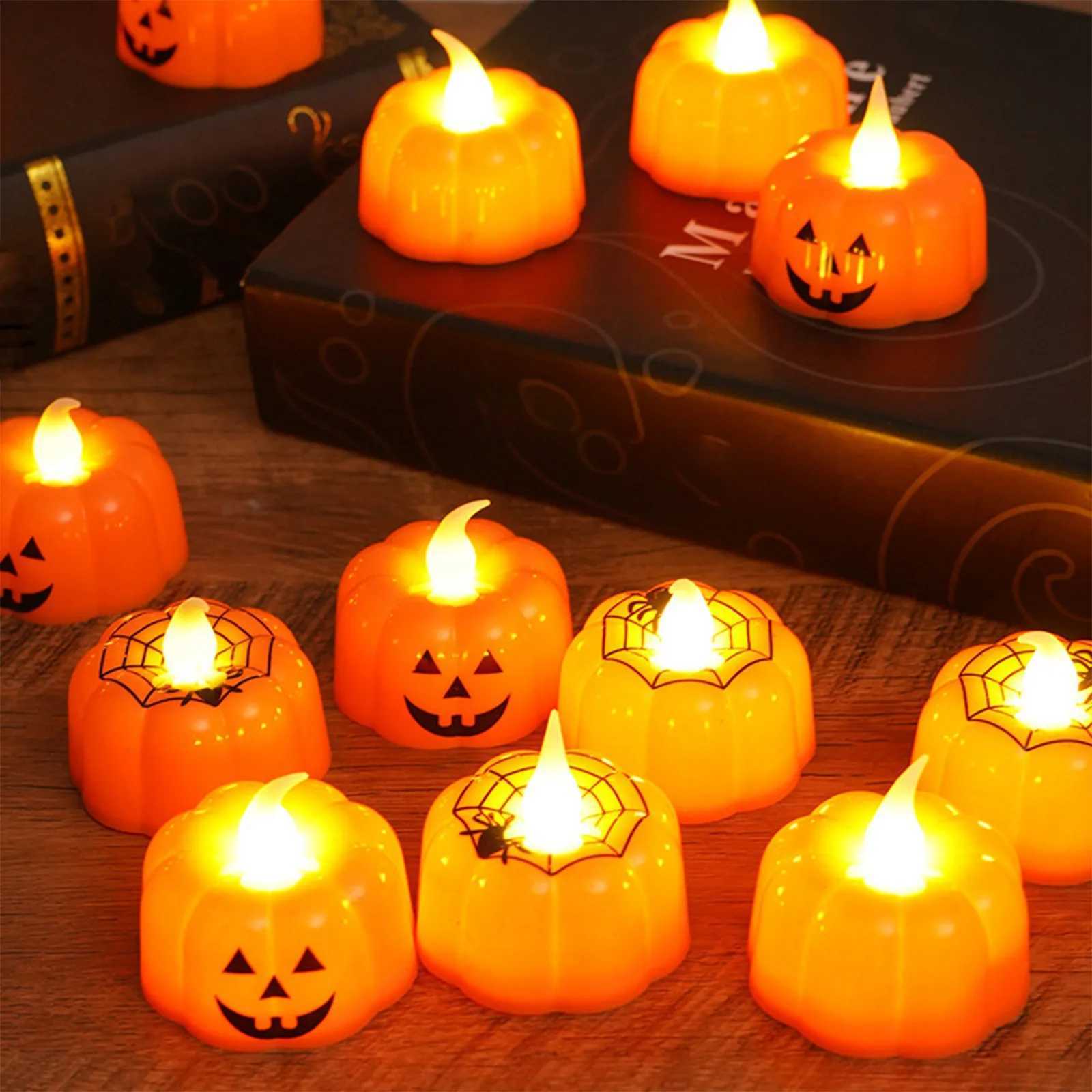 12pcs Electronic Candles Halloween Pumpkin Lamp Ornaments Decor Festival Party Scene Setting Jack-O-Lantern Props Accessories XJ250804