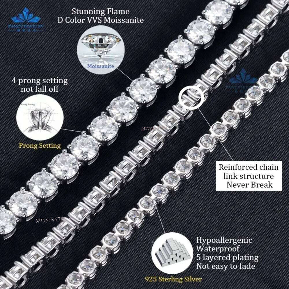 Moissanite tennis chaindesigner hiphop necklace 2mm 3mm iced out dia sterling sier 4mm 5mm moissanite tennis chain