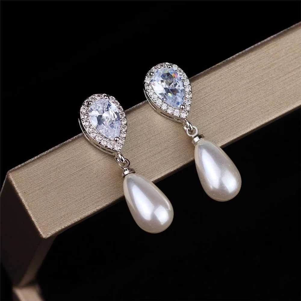 Charm Female White Crystal Drop Earrings Cute Pearl Trendy Bridal Wedding Jewelry For Women Y250804