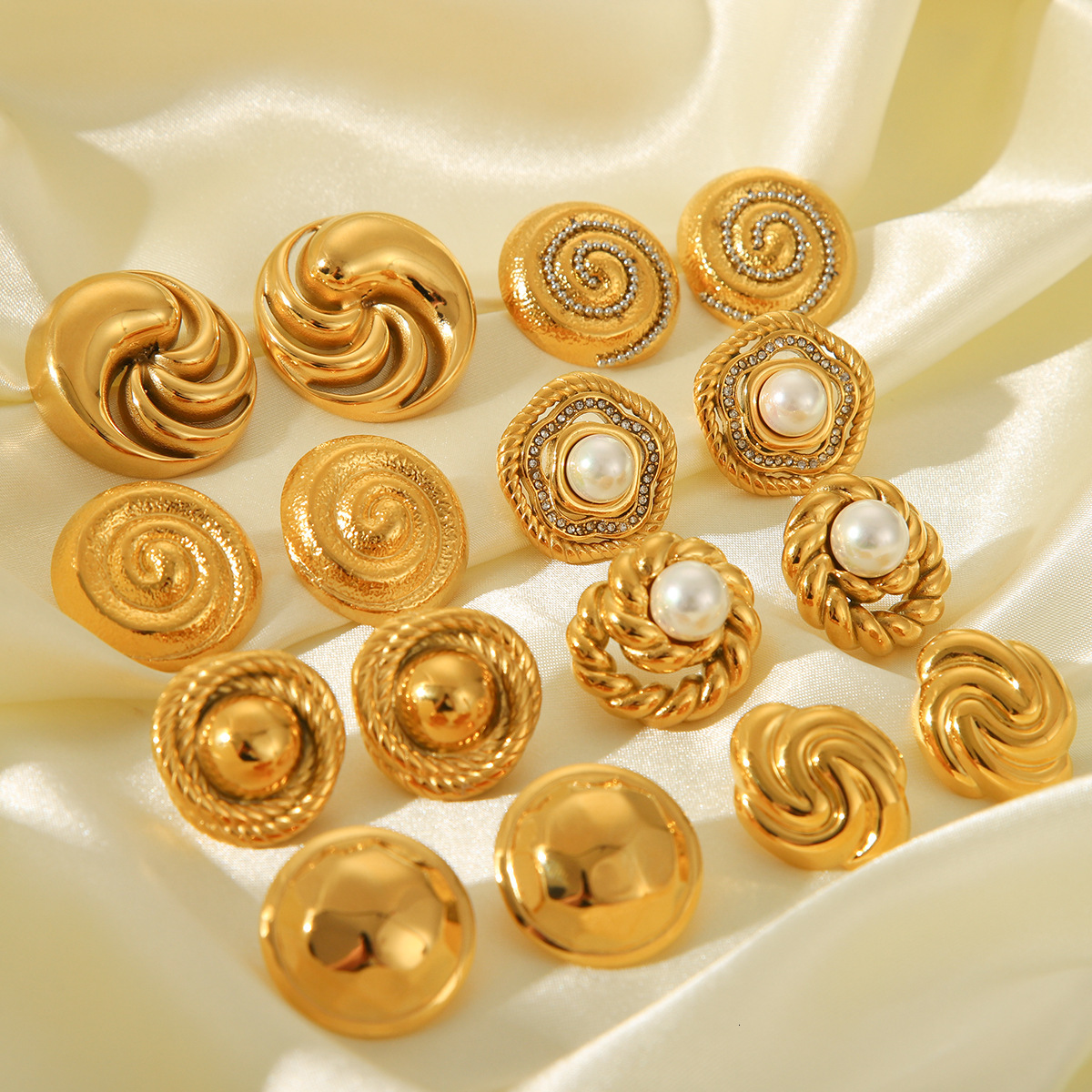 Free Shipping 2025 New Designer Jewelry Trend Geometric Titanium Steel Earrings 18K Gold Stainless Spiral Pattern Swirl Stud Earrings For Women Pearl 