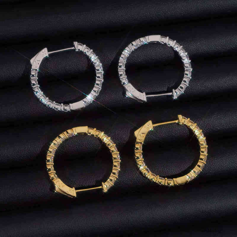 Ready to Ship Hip Hop Jewelry Sier Gold Plated Inner Fully Iced Out Moissanite Stud Hoop Earrings With GRA