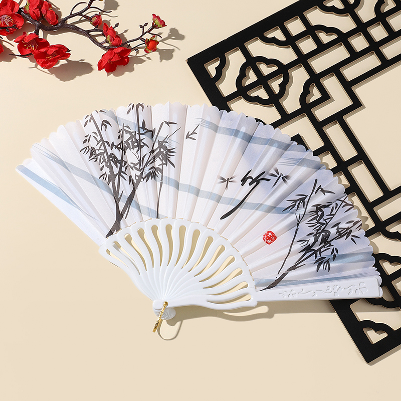 Handmade Chinese Folding Fan, Bamboo/Plum Blossom Motif, Retro Decor Fan for Home & Collection