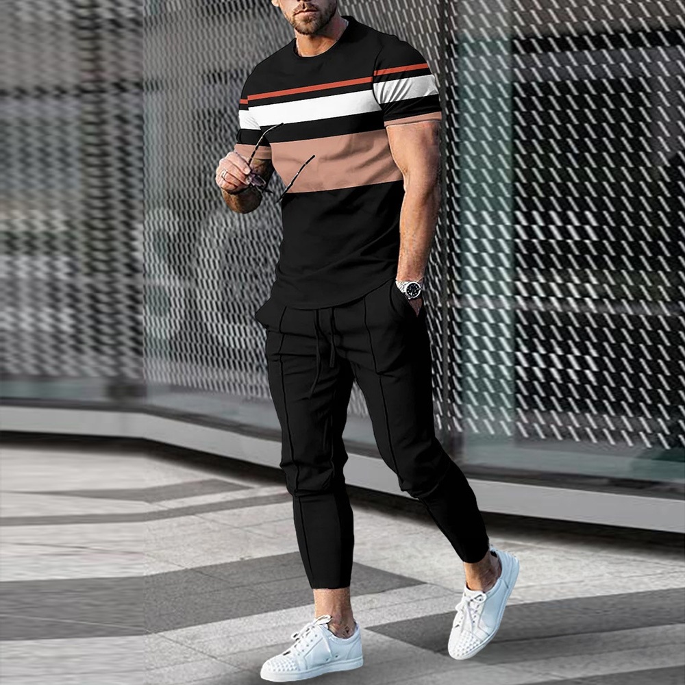 Autumn suit loose round neck short-sleeved trousers two-piece casual men's sports suit