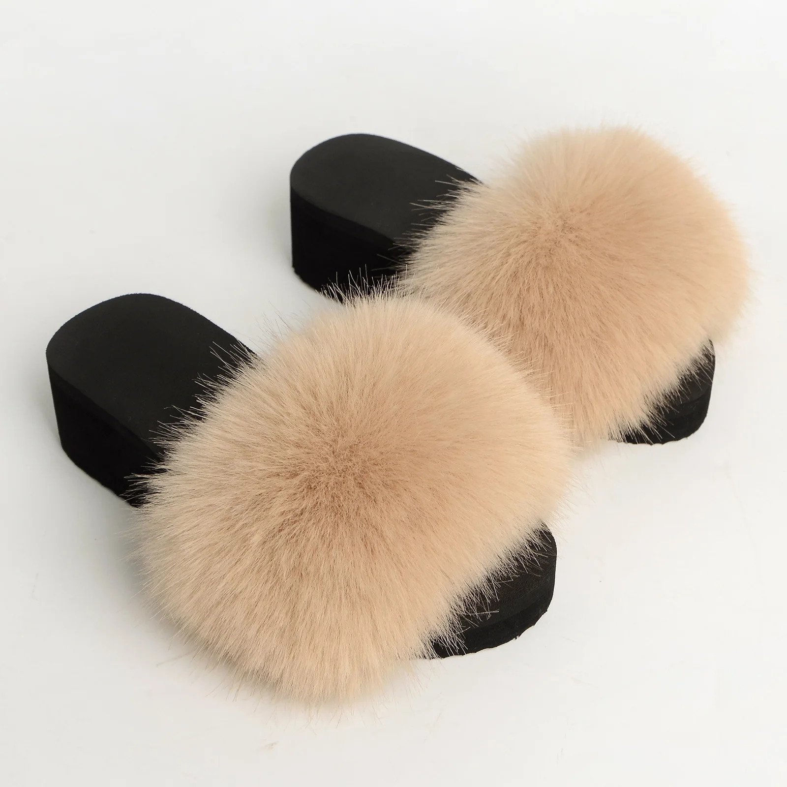 Style WomenS Furry Fur Slippers Fake Fox Fur Fluffy Sandals Summer Non-Slip Open-Toed Indoor Sandals 250814