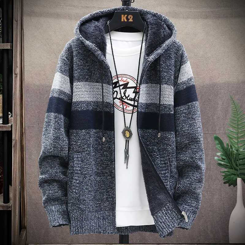 Mens Hooded Cardigan Fleece Sweater Jacket Cardigans Autumn Warm Jumpers Zip Up Jacket Male Clothing Japan Knitwear Coat XJ250805