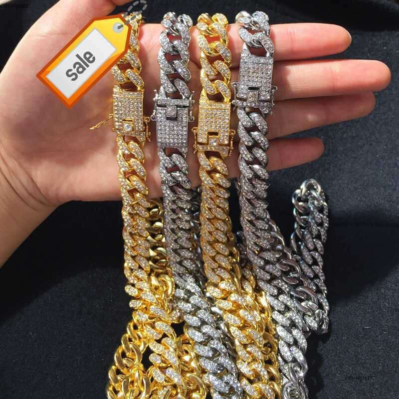 Gold iced out cuban link chain jewelry hiphop miami men cuban chain necklace jewelry cuban link jewelry chain