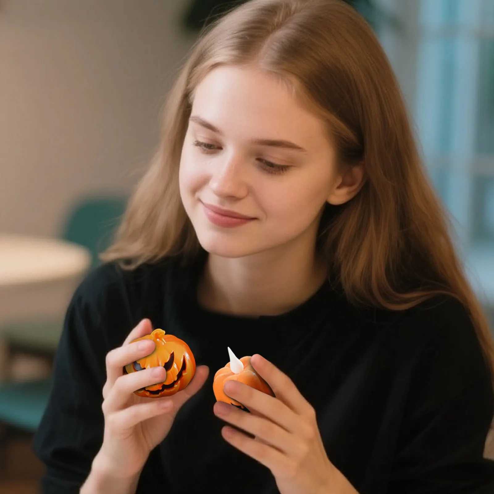 12pcs Electronic Candles Halloween Pumpkin Lamp Ornaments Decor Festival Party Scene Setting Jack-O-Lantern Props Accessories XJ250804