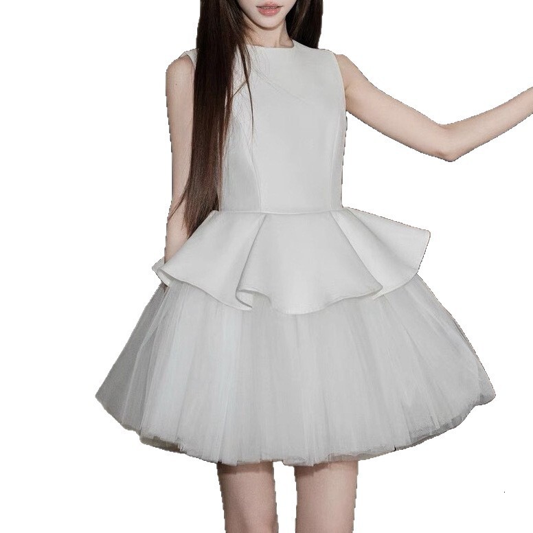 2025 Summer New Women's S Dress trend Ballet Style Sleeveless Round Neck Patch Mesh Puff Dress Women's Summer New Designer Dress