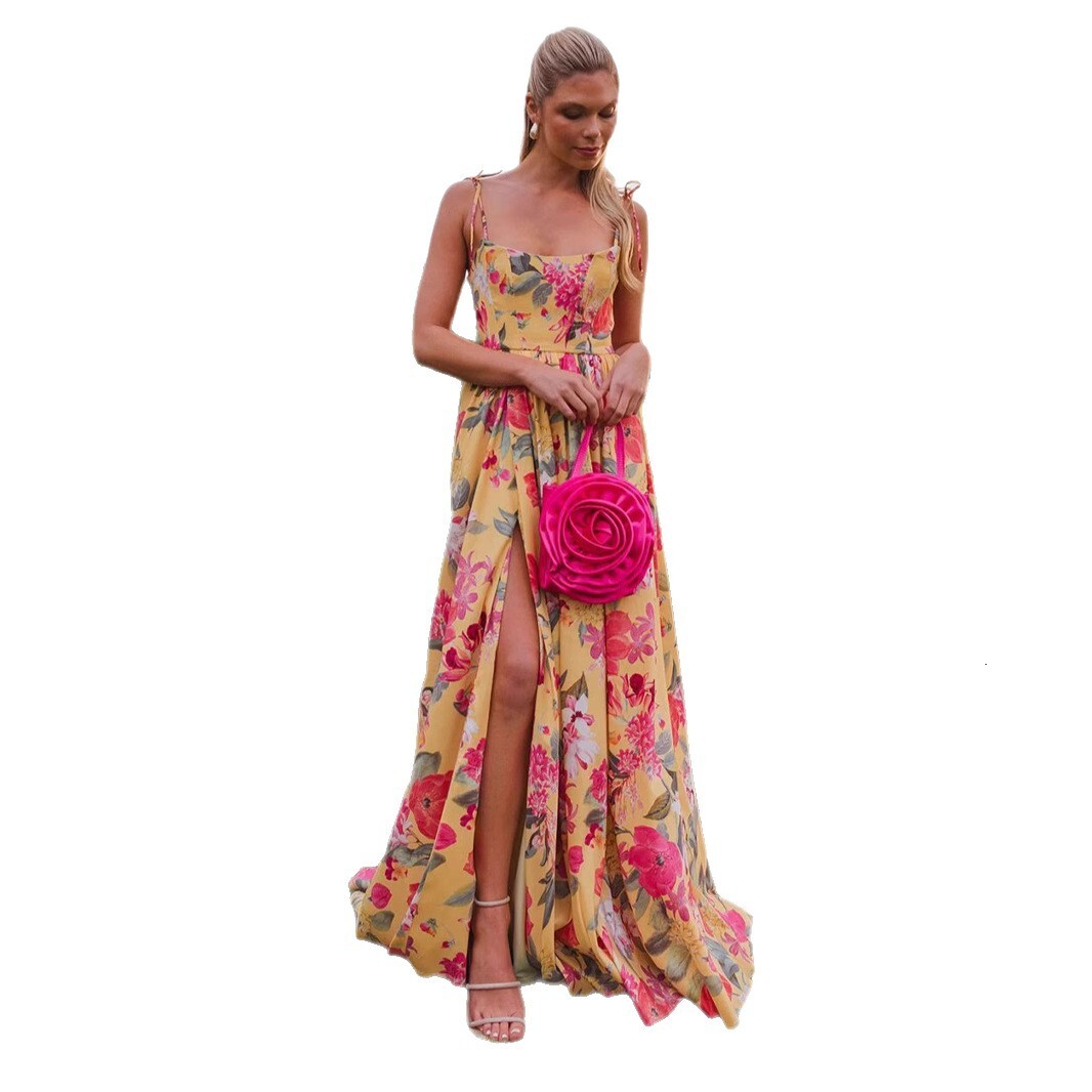 2025 New Spring/Summer European trend and American Women's S Fashion Transparent Hard Yarn Fairy Long Elegant Evening Dress New Designer Dress