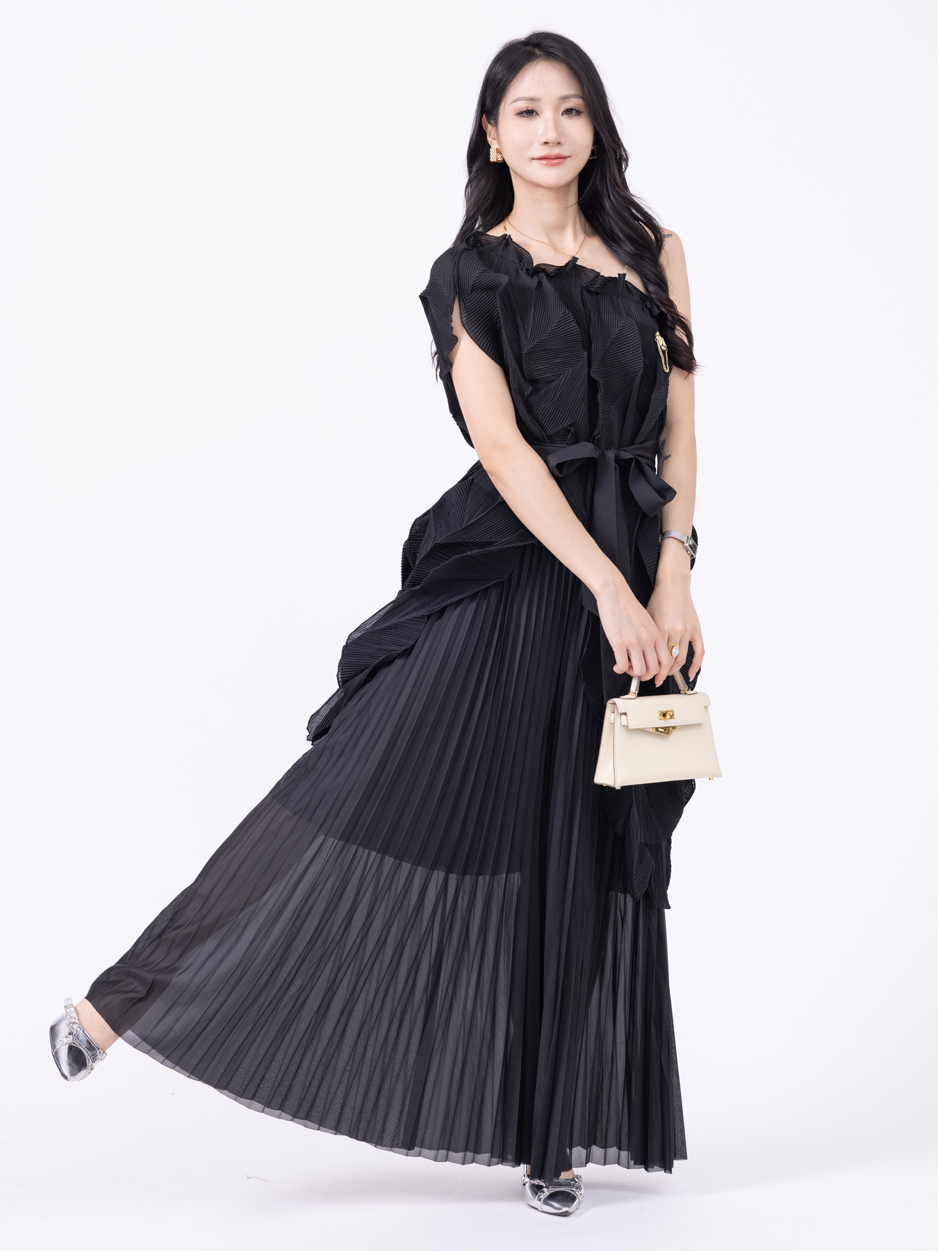 Two Piece Dress Casual Womens Pleated Overall Set Versatile Twill Material for Everyday Wear Pleated two-piece overalls ZR006