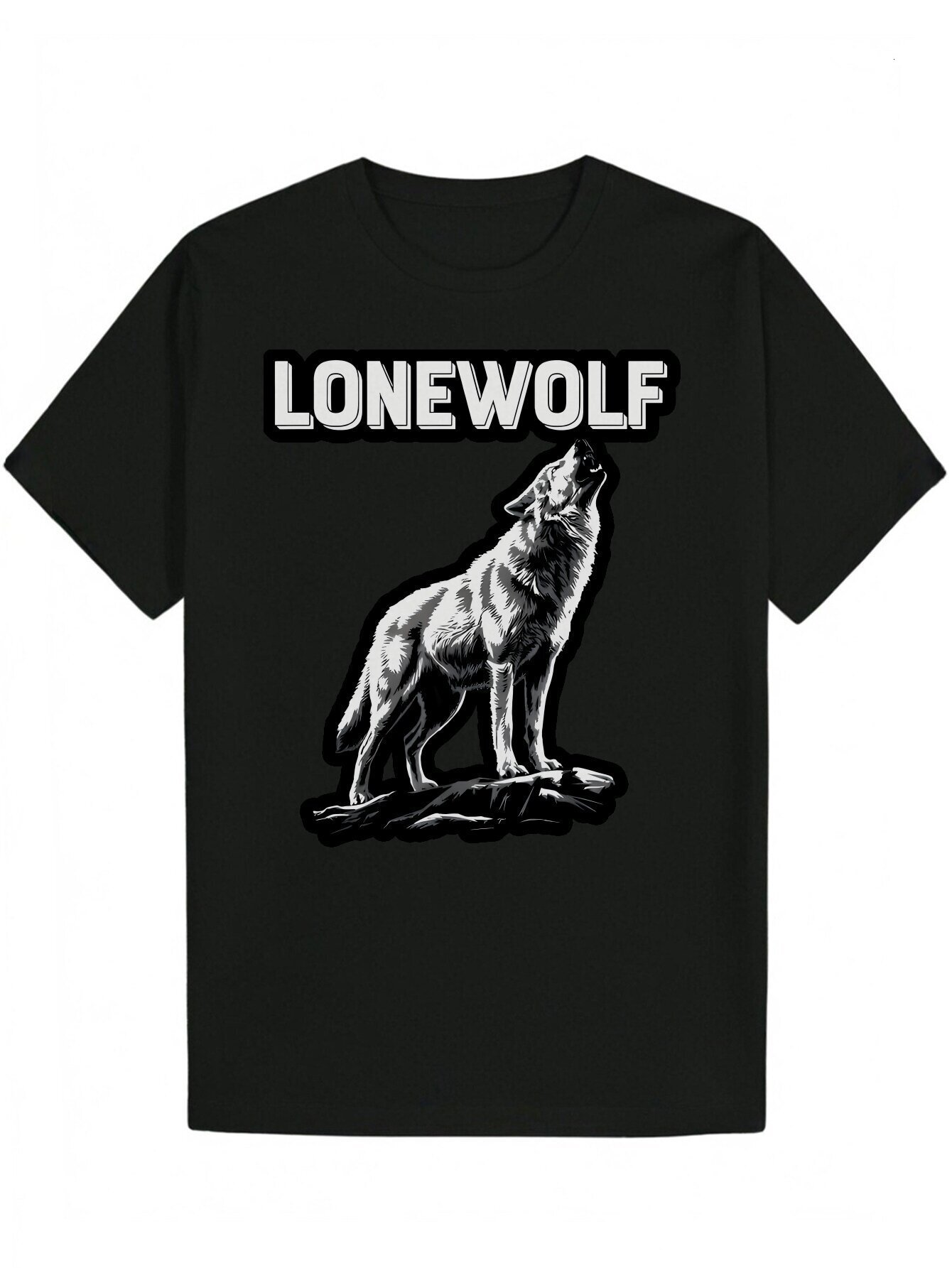 Men's - "Lone Wolf" Animal Prin, Casual Shor Sleeve, Summer Essenial, Black Humor Y2K Fashion, 100% Polyeser, Machine Washable, Fashion