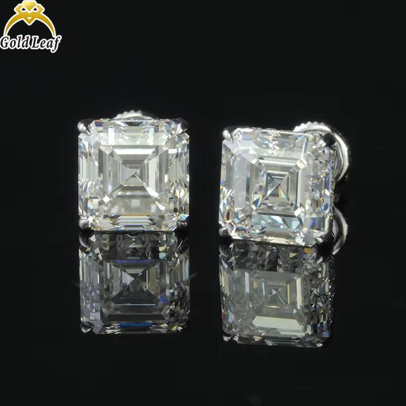 Goldleaf 10K Gold HPHT CVD Lab Grown Diamond Earring 5CT Asscher Lab Diamond Jewelry Earrings Women Men Push Screw Stud Earrings