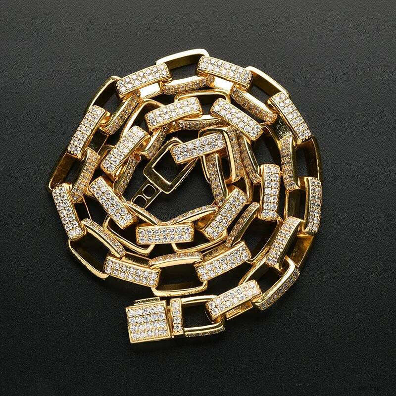 Iced Out Geometric Square Box Link Chain Bracelets and Necklaces Choker for Men Hip Hop Micro Set CZ Stone Cubic Zirconia Bling Rapper Jewelry bracele