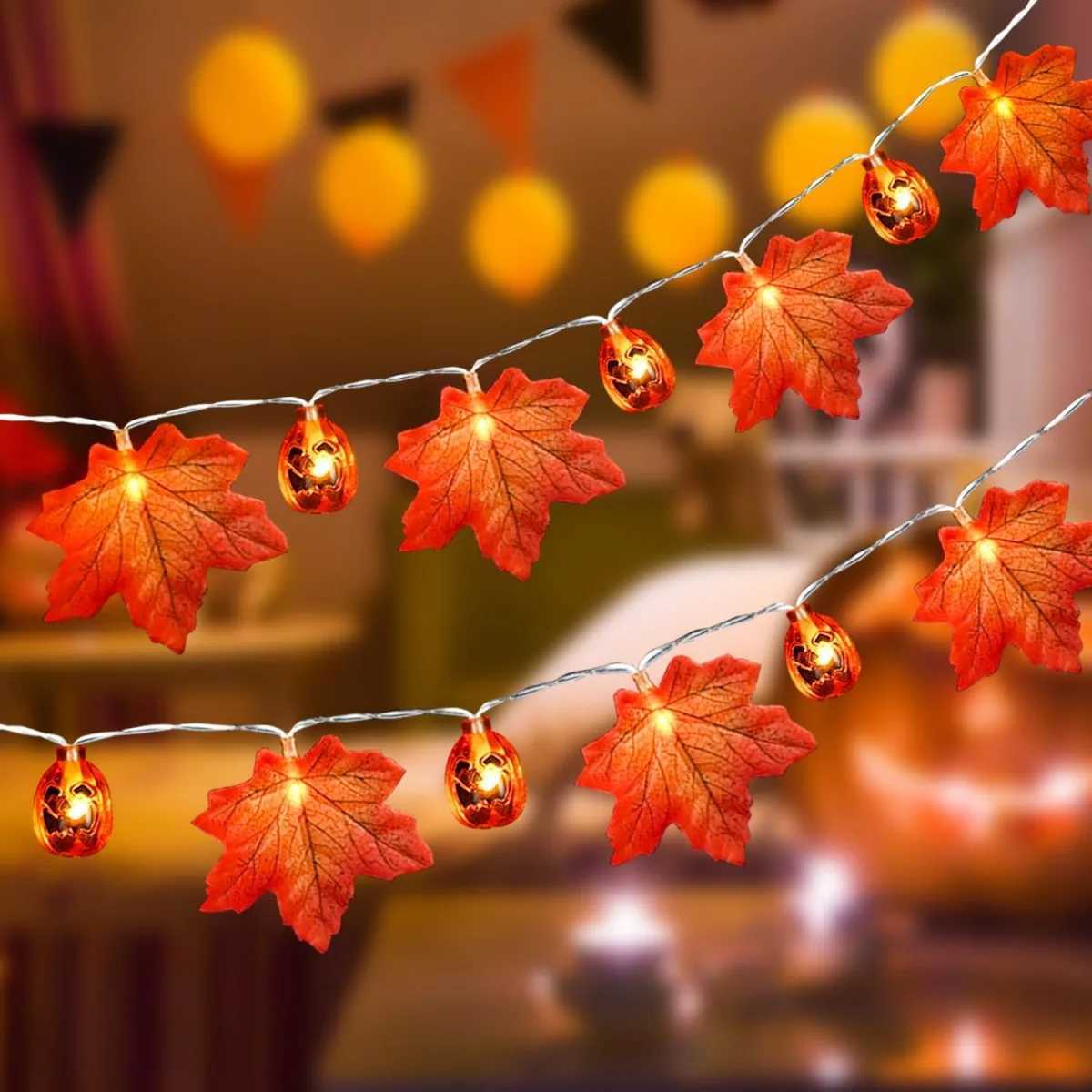 1PC Halloween Pumpkin Maple Leaf LED String Lights Autumn Decorative Lamp Battery Operated For Home Party Garden Autumn Decor XJ250804