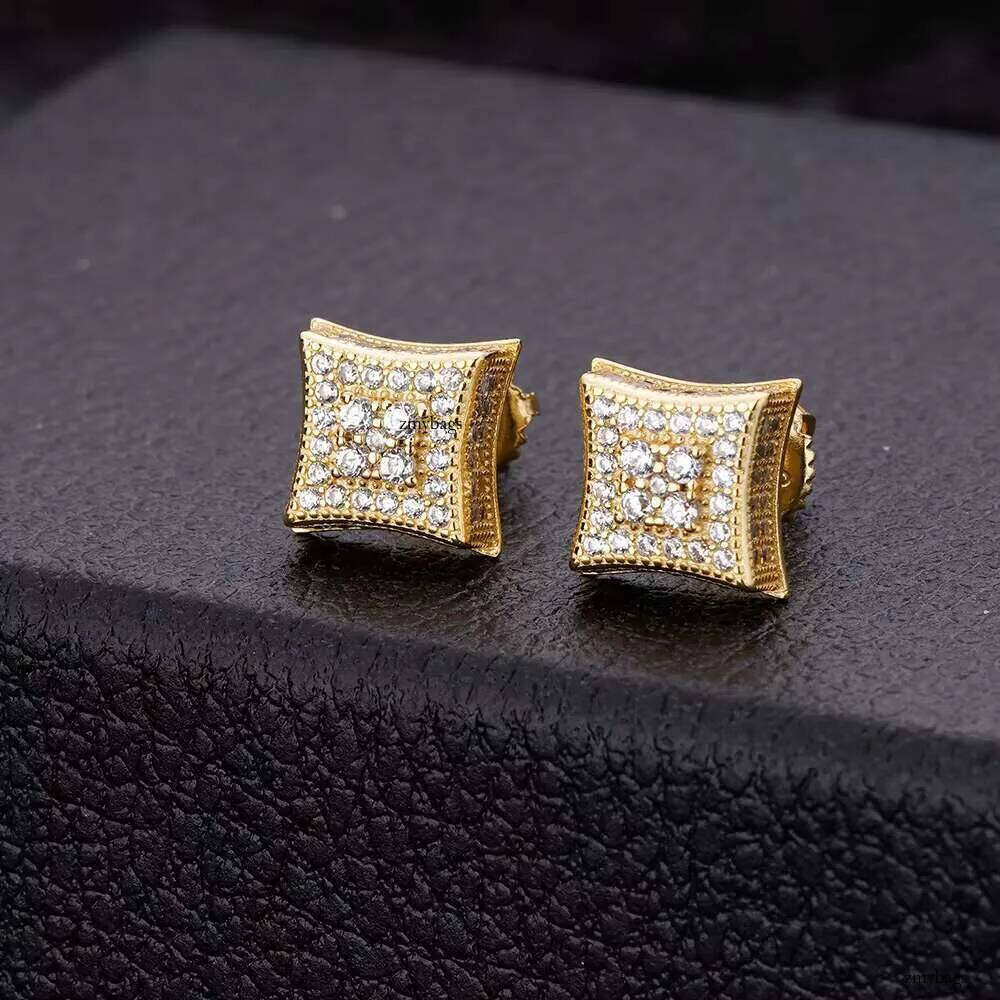 Hip Hop Fine Jewelry Large Gold Finished square Dia Zircon Crystal Stud Earrings for Men