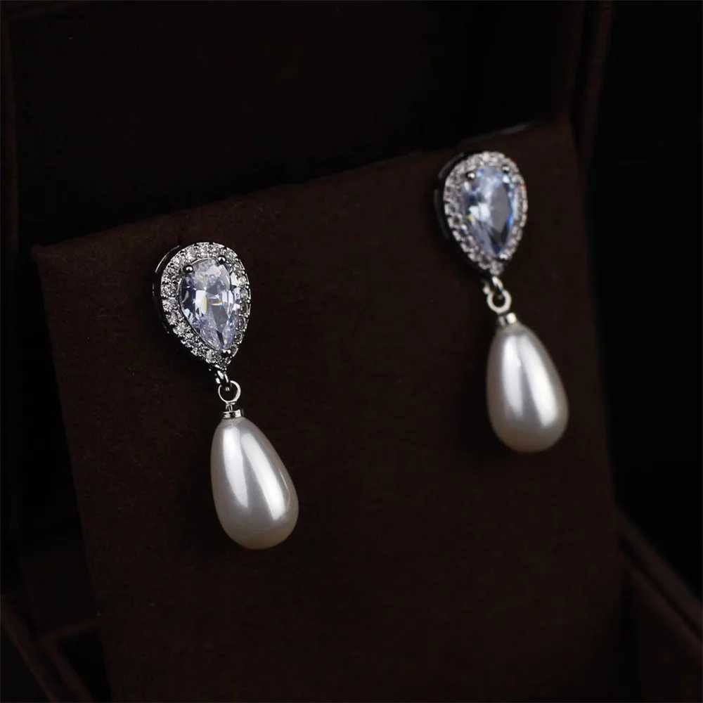 Charm Female White Crystal Drop Earrings Cute Pearl Trendy Bridal Wedding Jewelry For Women Y250804