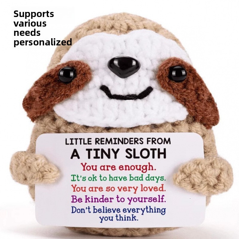 New Knitted Sloth Potato Positive Energy Card Handmade Crochet Animal Emotion Gift