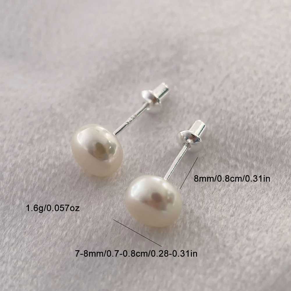 7-8mm 925 Sterling Silver Bread-type Natural Freshwater Pearl Screw Back Stud Earrings for Women Girls Piercing Jewelry Gift Y250804