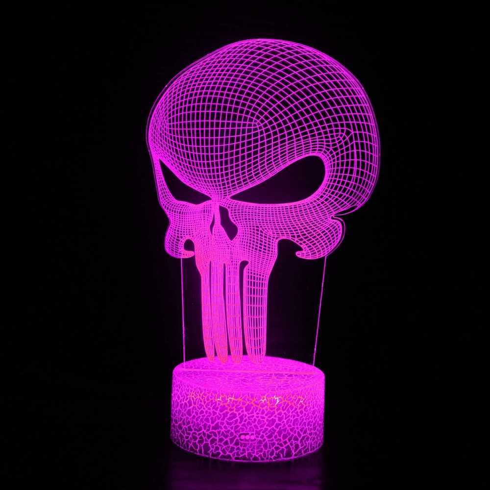 3D Skull Night Light Halloween Decoration Lights 7 Color Changing LED Desk Lamp Touch Button Room Decor Gift for Kids Teens XJ250804