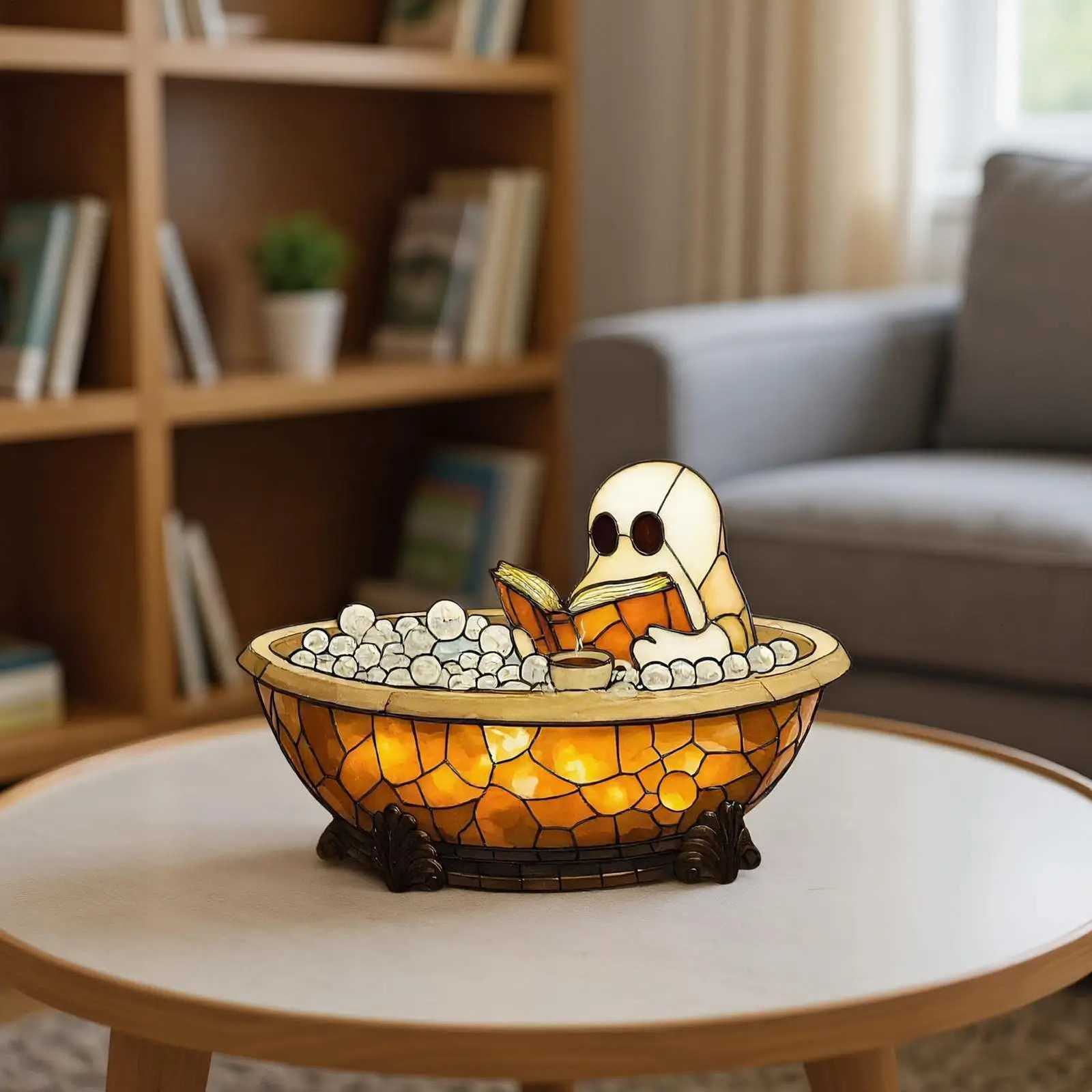 Ghost Night Light Reading Lamp Resin Aesthetic Adorable Ghost Bubble Bath Night Light for Kids Adults Bedroom Halloween Party XJ250804