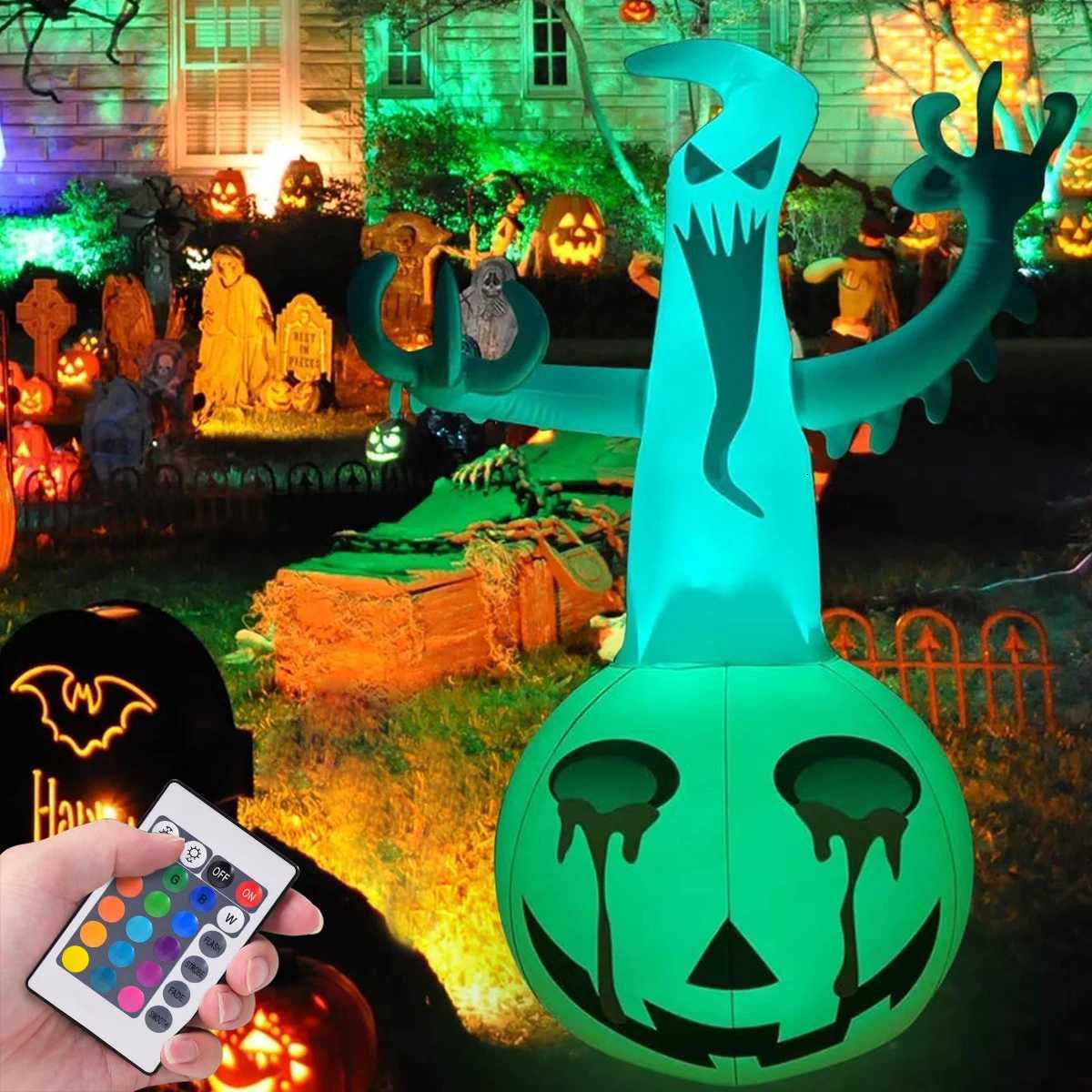 PVC Halloween Decoration Inflatable Pumpkin Ghost With Colorful LED Light For Holiday Party Garden Decoration With Remote ControlXJ250804