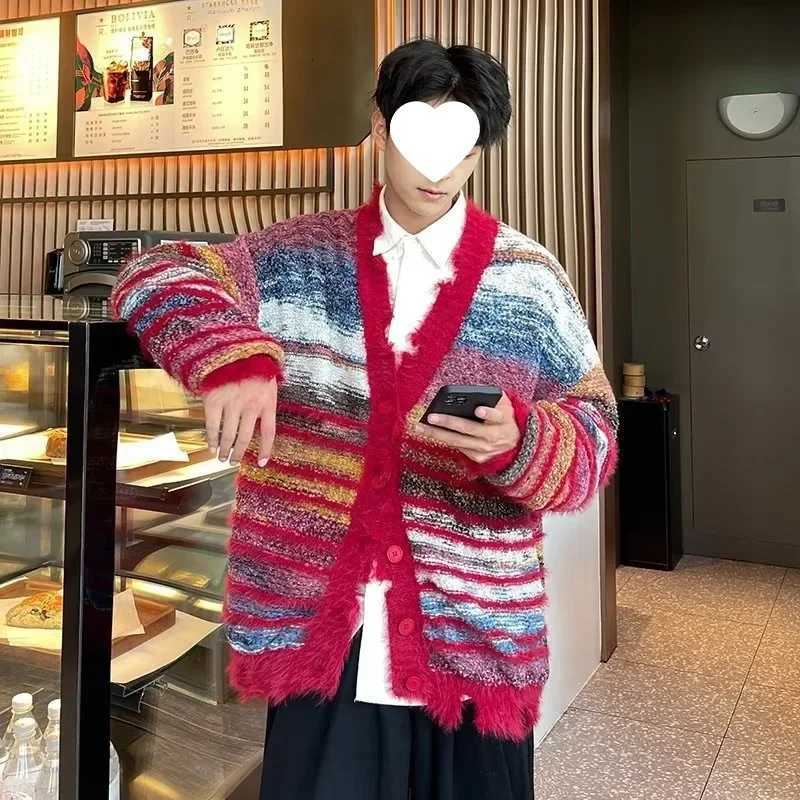 Autumn/Winter Fashionable Casual Color Blocking Striped Sweater Cardigan for Men Women Gradient Sleeve Knit Jacket Couples Wear XJ250805