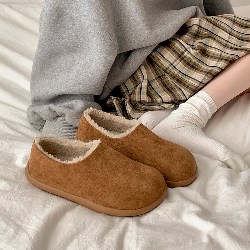 Ladies Vintage Fleece Lined Thickened Flat Sole Cotton Shoes 2025s Autumn Winter New Style Warm Round Toe Soft Sole shoes Free Shipping Chestnu