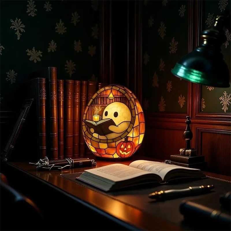 Ghost Reading Book Lamp Handmade Halloween Ghosts Reading Night Light Up Halloween Decor Ghost Flickering Nightlight For Readers XJ250804