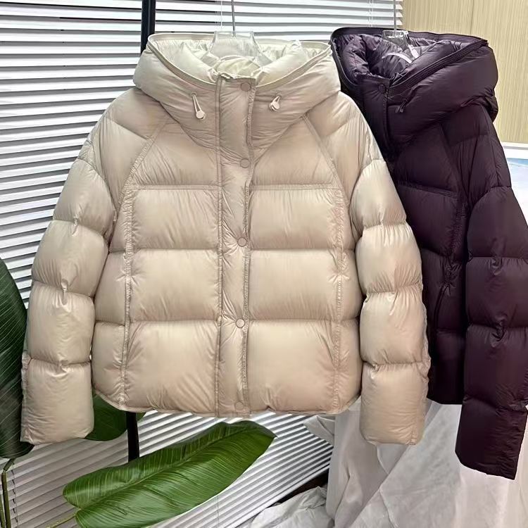 Solid Color Hooded Cropped Puffer Coat 2025 Women's Thermal Down Cotton Blend Jacket Oversized Warm Winter Outerwear Fashion
