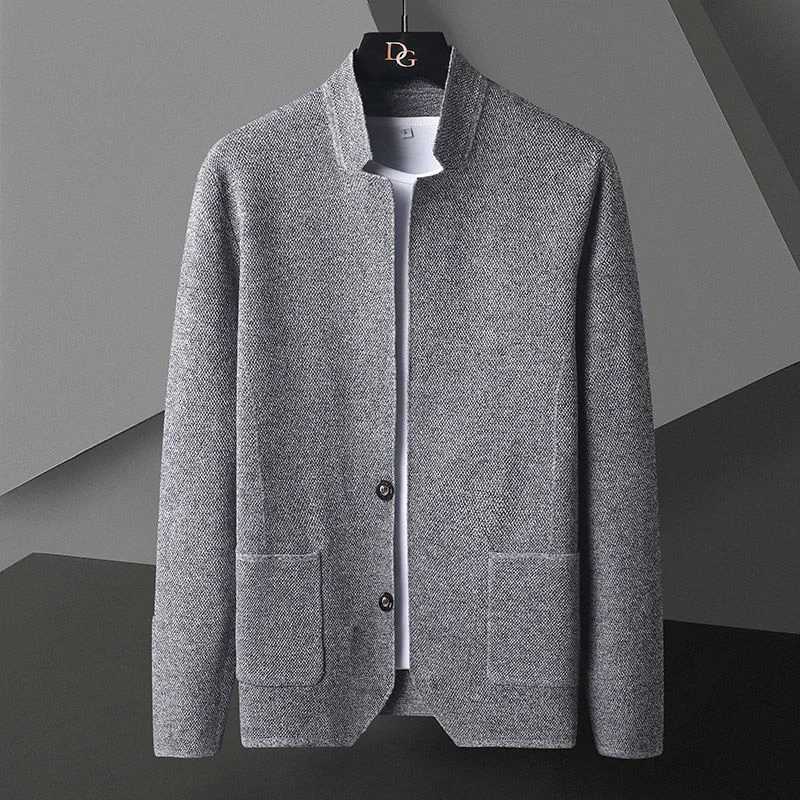 2025 Cardigan Jacket Men Solid Color Knitted Casual Stand Collar Slim Fit Cardigan Coat Mens Sweater Jacket Khaki Black Gray 4XL XJ250805