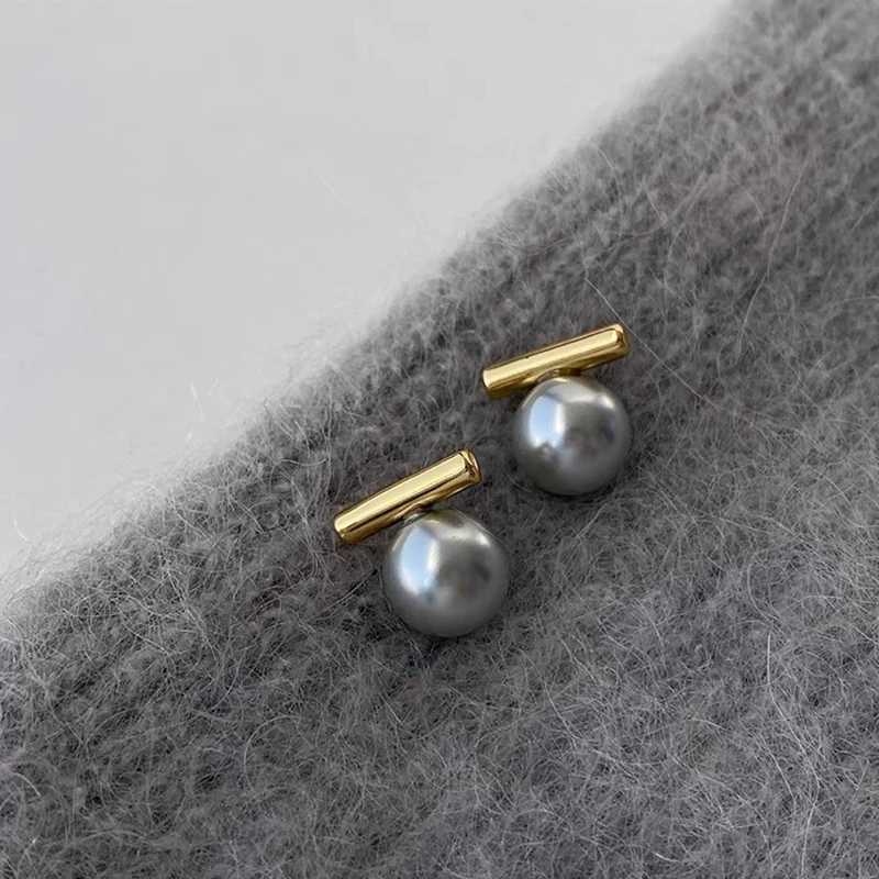 New French Gray Imitation Pearl Pendant Earrings for Women Crystal Engagement Wedding Party Elegant Temperament Ear Jewelry Y250804