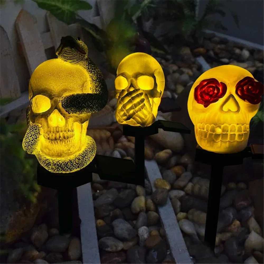 Halloween Rose Skull Solar Light Solar Rechargeable Resin Floor Light for Outdoor Patio Waterproof Horror Decorated LanternXJ250804