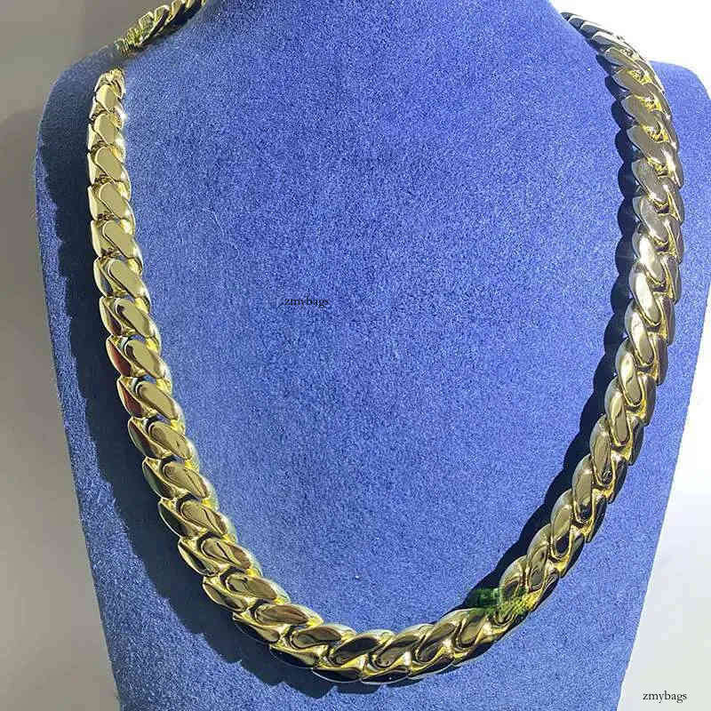 14MM Men Gold Plated Link Sterling Sier Hiphop Cuban Chain Necklace