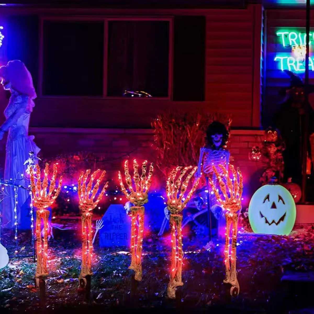 Halloween Solar Ghost Hand LED Light String Ghost Festival Courtyard Atmosphere Decoration Light Copper Wire Ground Plug Light XJ250804