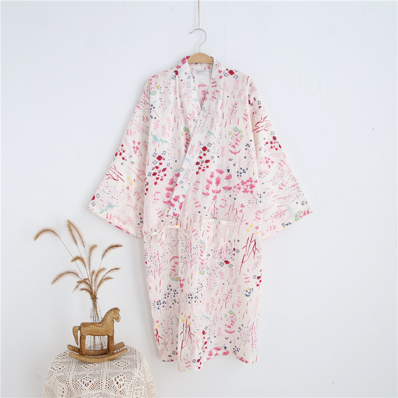 Womens Sleepwear Japanese kimono dressing gown spring and autumn ladies cotton crepe cloth thin summer bathrobe home service sleepwear bath robe 23051