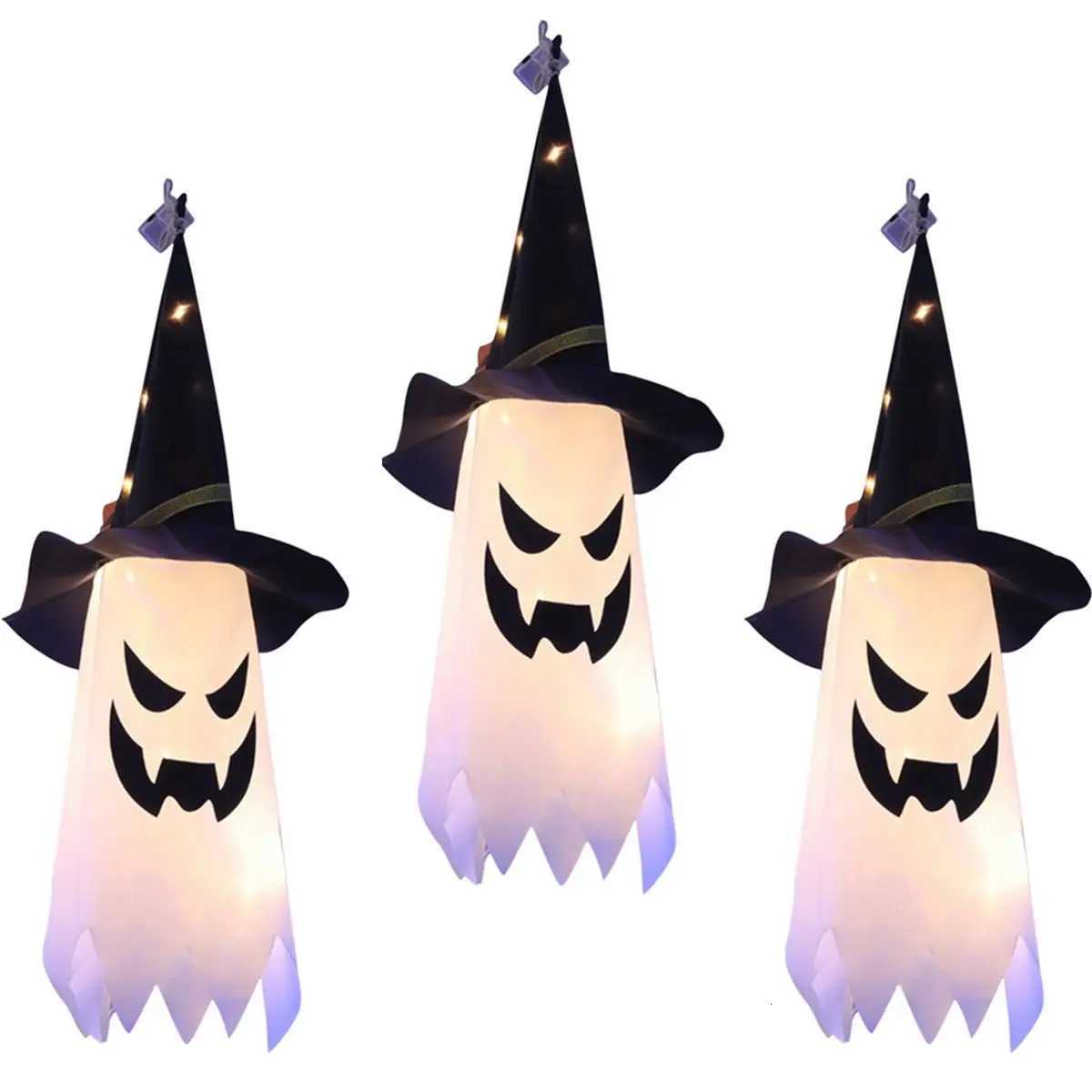 Garden Flashing LED Indoor Outdoor Halloween Decoration Glowing Ghost Witch Hat Hanging Light XJ250804