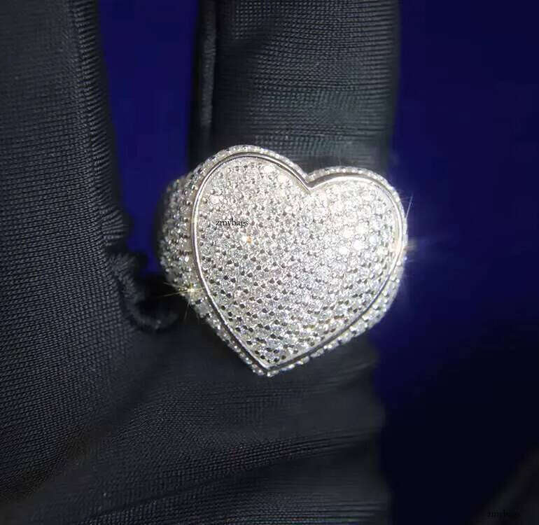 Yy Rts Iced Out Heart Vvs Moissanite Pass Dia Tester Sterling Sier Hiphop Fine Jewelry Rings for Men